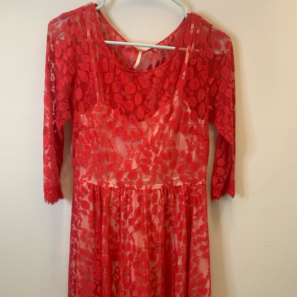 Red Free People lace dress
